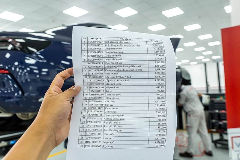 Chi phí bảo dưỡng xe ô tô VinFast Lux A2.0